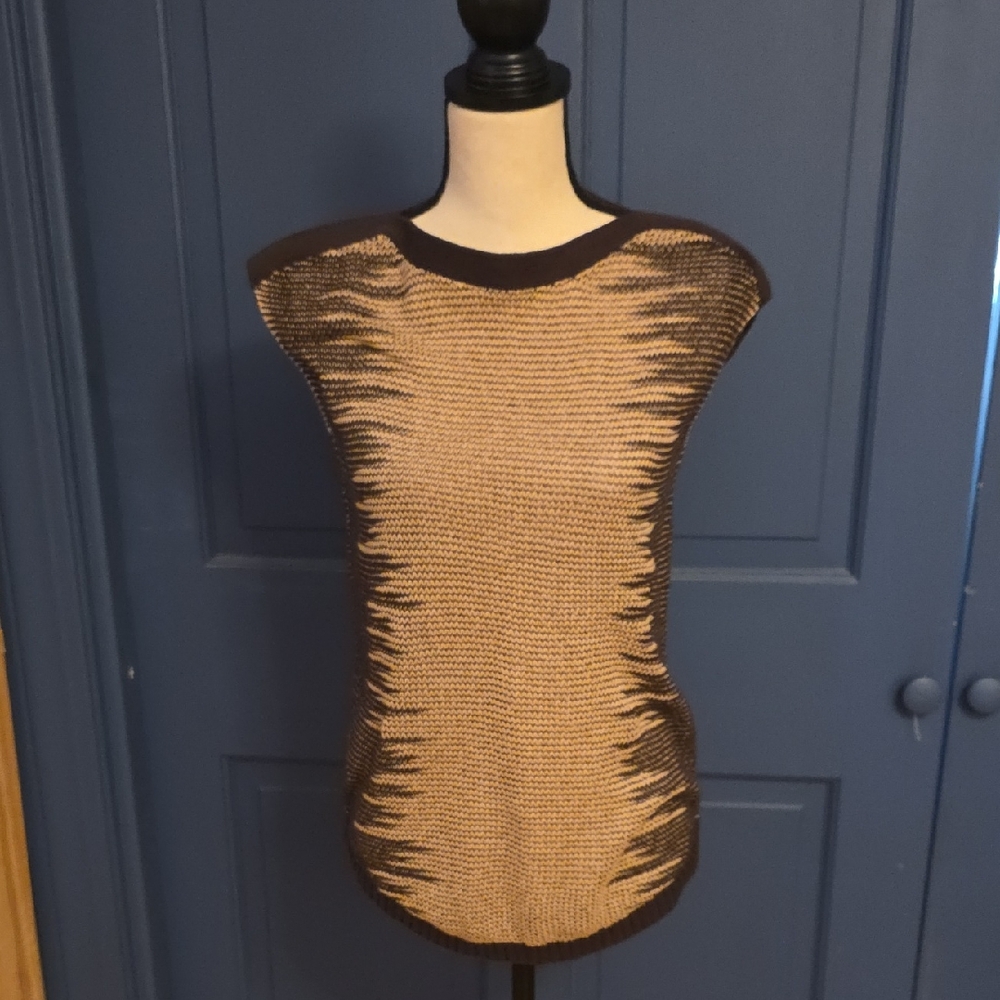 Worthington Tan And Brown Textured Sleeveless Sweater Sz Small